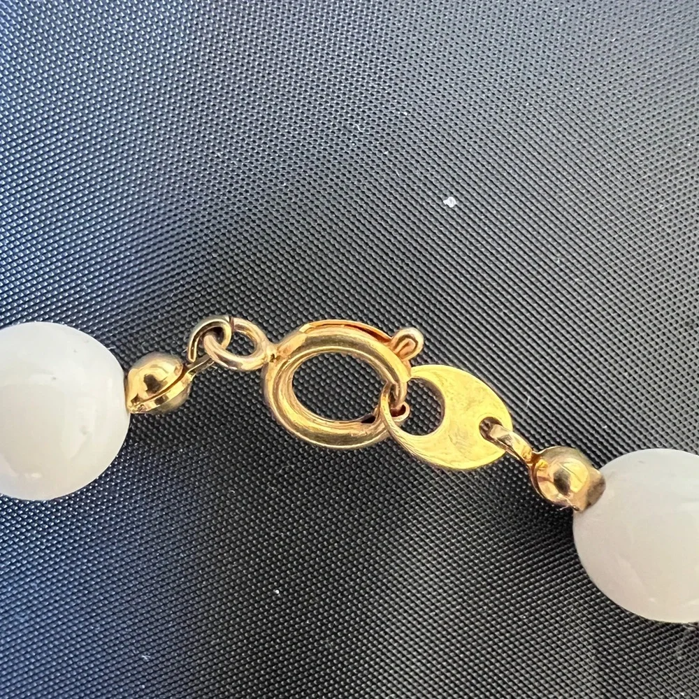 Vintage Japan 3-Strand White Bead and Hand-Painted Ceramic tiles Necklace Signed